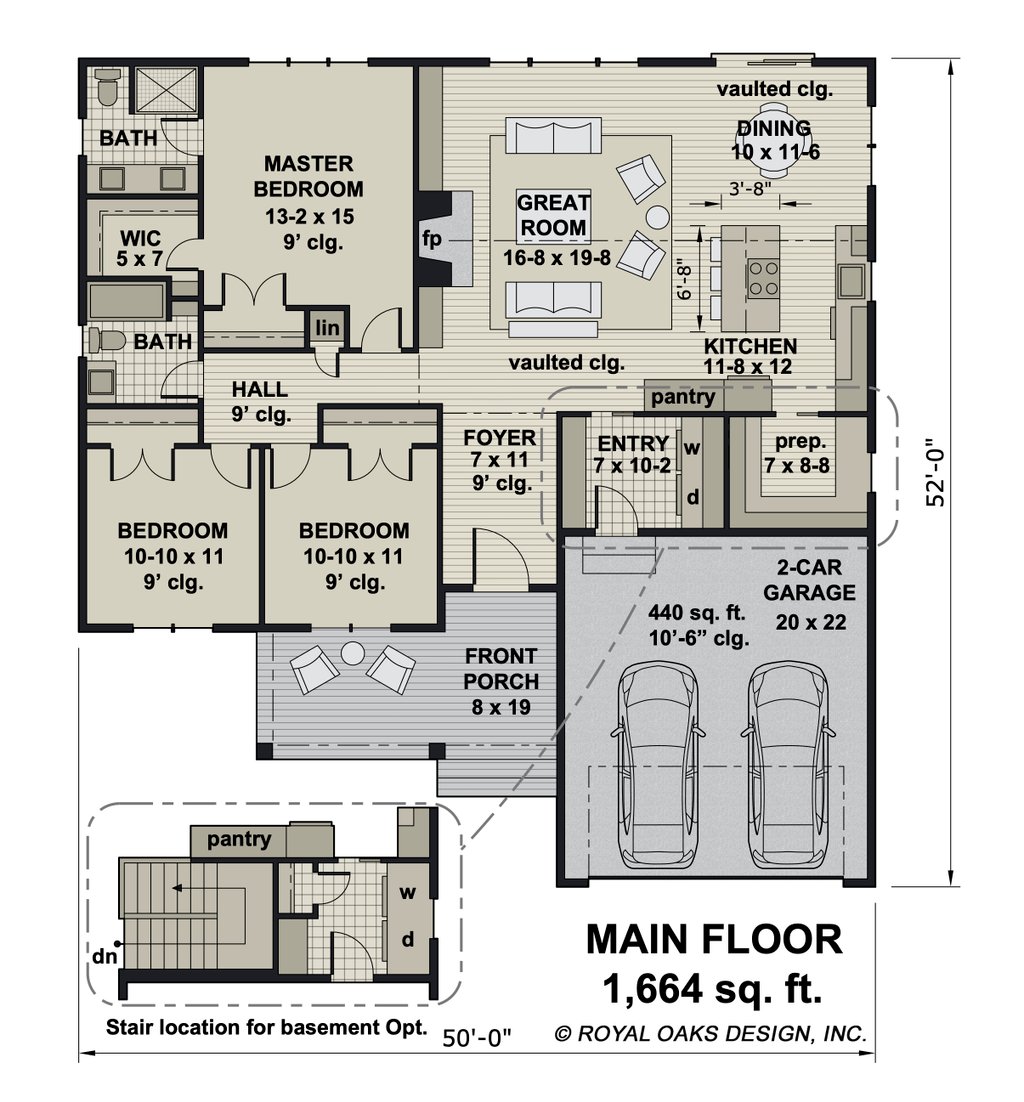 Ranch Style House Plan - 3 Beds 2 Baths 1664 Sq/Ft Plan #51-1210 ...