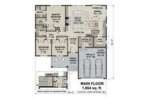 Floor Plan - Main Floor for Ranch House Plan #51-1210 - 3 bed, 2 bath