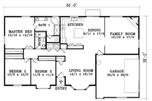Floor Plan - Main Floor for Adobe / Southwestern House Plan #1-1357 - 3 bed, 2 bath