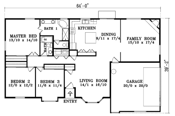Floor Plan - Main Floor for Adobe / Southwestern House Plan #1-1357 - 3 bed, 2 bath