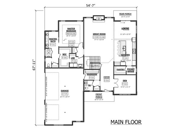 House Design - Floor Plan - Main Floor for Craftsman House Plan #1089-47 - 4 bed, 3.5 bath