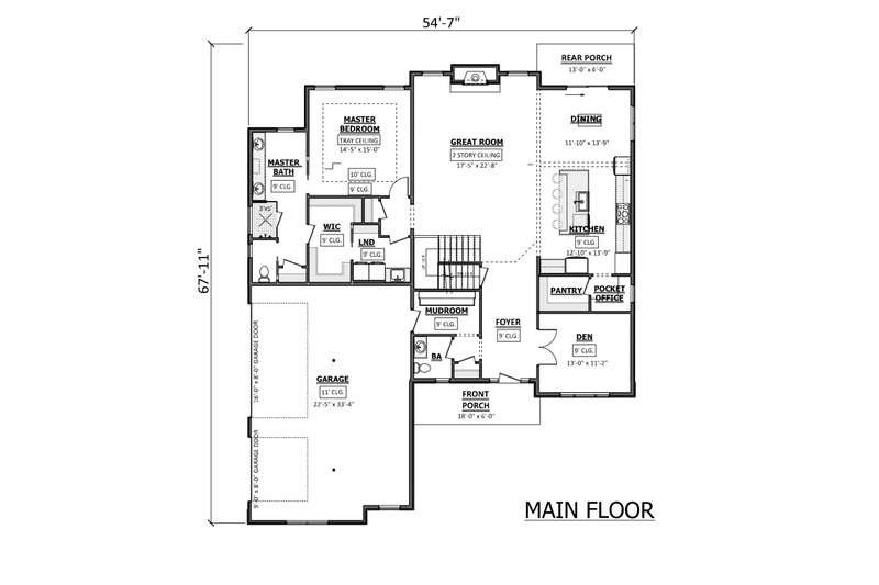 House Blueprint - Floor Plan - Main Floor for Craftsman House Plan #1089-47 - 4 bed, 3.5 bath