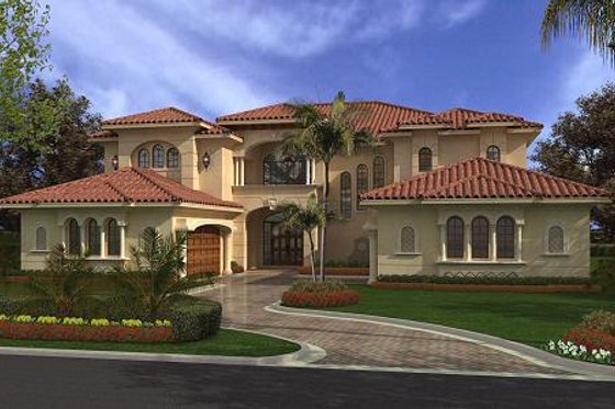 Exterior - Front Elevation for Mediterranean House Plan #420-188 - 6 bed, 7.5 bath