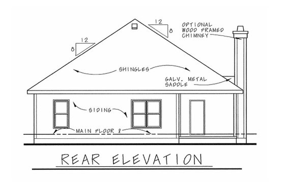 Exterior - Rear Elevation for Cottage House Plan #20-2225 - 3 bed, 2 bath