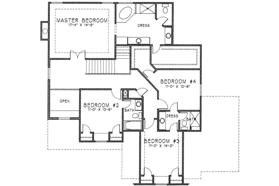 Floor Plan - Upper Floor for European House Plan #6-214 - 4 bed, 3.5 bath