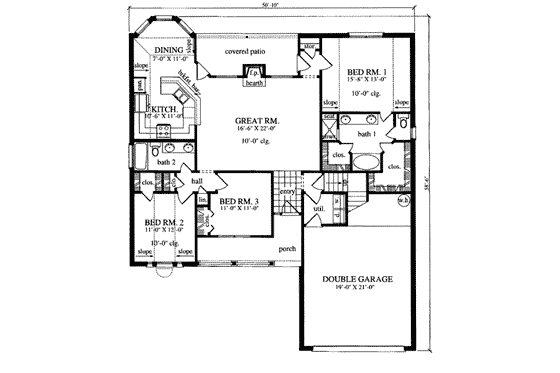 Floor Plan - Main Floor for Traditional House Plan #42-313 - 3 bed, 2 bath