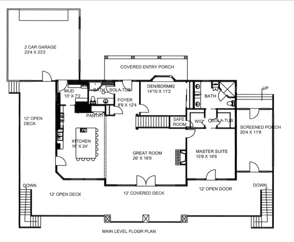 Floor Plan - Main Floor for Craftsman House Plan #117-1112 - 5 bed, 3 bath