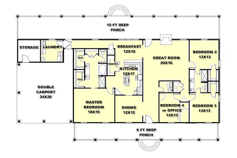 Home Plan - Floor Plan - Main Floor for Country House Plan #44-172 - 4 bed, 2.5 bath