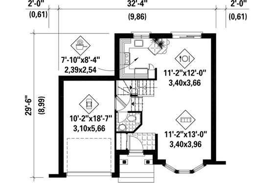 Floor Plan - Main Floor for Traditional House Plan #25-4470 - 2 bed, 1 bath