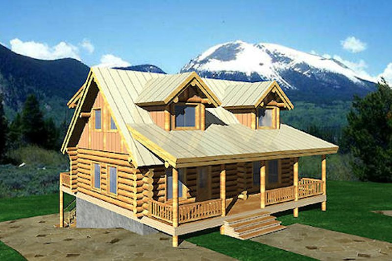 Architectural House Design - Log Exterior - Front Elevation Plan #117-122