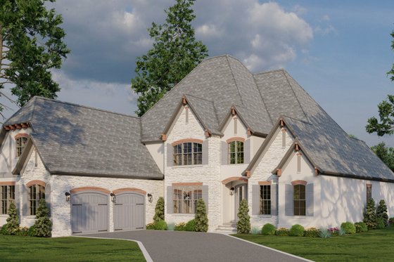 Exterior - Front Elevation 3 for European House Plan #923-31 - 4 bed, 3.5 bath