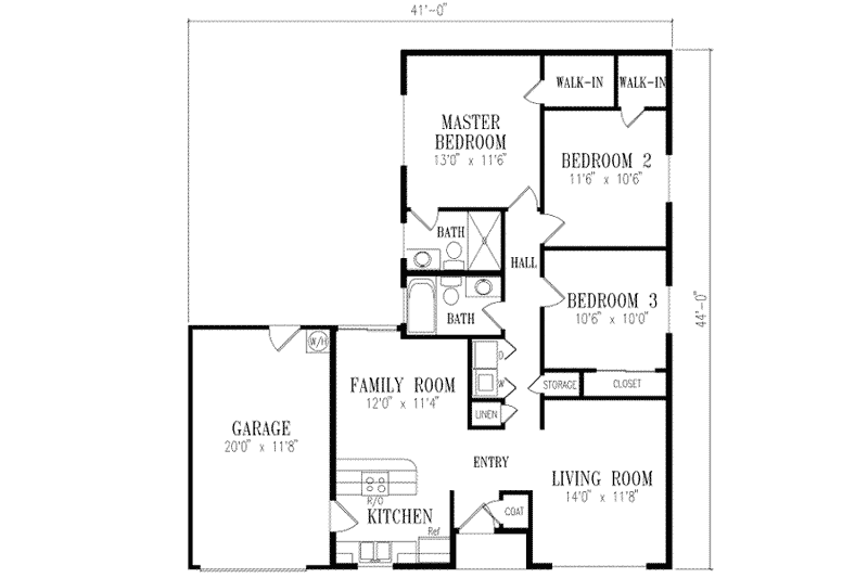Home Plan - Floor Plan - Main Floor for Ranch House Plan #1-169 - 3 bed, 2 bath