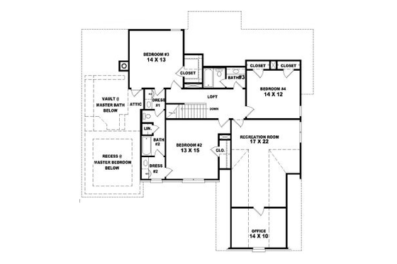 Floor Plan - Upper Floor for Traditional House Plan #81-1042 - 4 bed, 3.5 bath