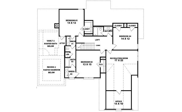 Traditional Floor Plan - Upper Floor Plan #81-1042