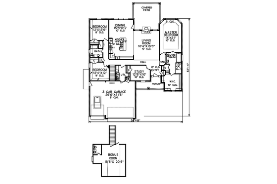 Floor Plan - Main Floor for European House Plan #65-543 - 3 bed, 2.5 bath