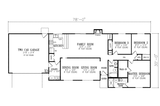 Floor Plan - Main Floor for Adobe / Southwestern House Plan #1-301 - 3 bed, 2 bath