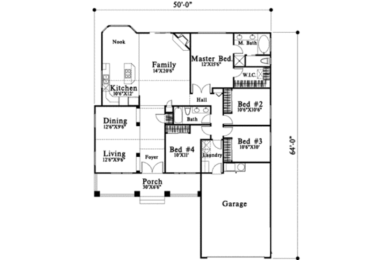 Floor Plan - Main Floor for Bungalow House Plan #78-138 - 4 bed, 2 bath
