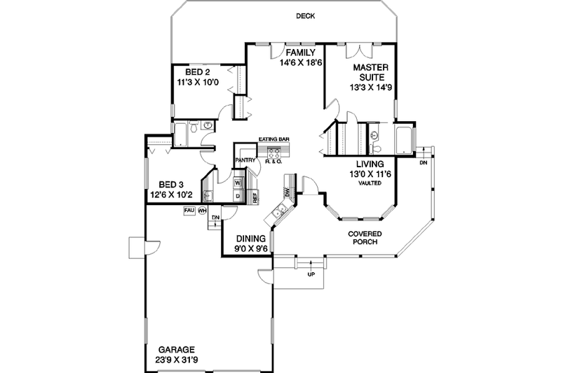 House Plan Design - Floor Plan - Main Floor for Country House Plan #60-148 - 3 bed, 2 bath