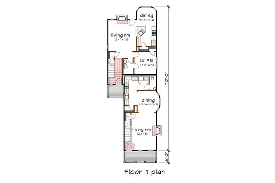 Floor Plan - Main Floor for Craftsman House Plan #79-251 - 3 bed, 2 bath