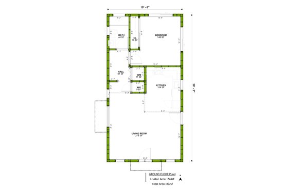 Floor Plan - Main Floor for Adobe / Southwestern House Plan #1106-53 - 1 bed, 1 bath