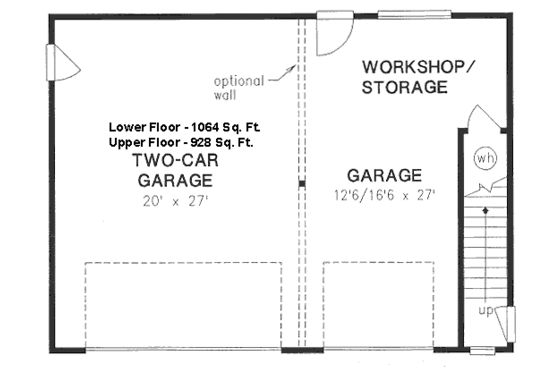 Floor Plan - Main Floor for Bungalow House Plan #18-4520 - 2 bed, 1 bath