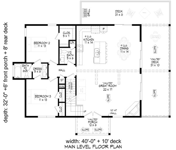 House Blueprint - Floor Plan - Main Floor for Cabin House Plan #932-1433 - 3 bed, 2.5 bath