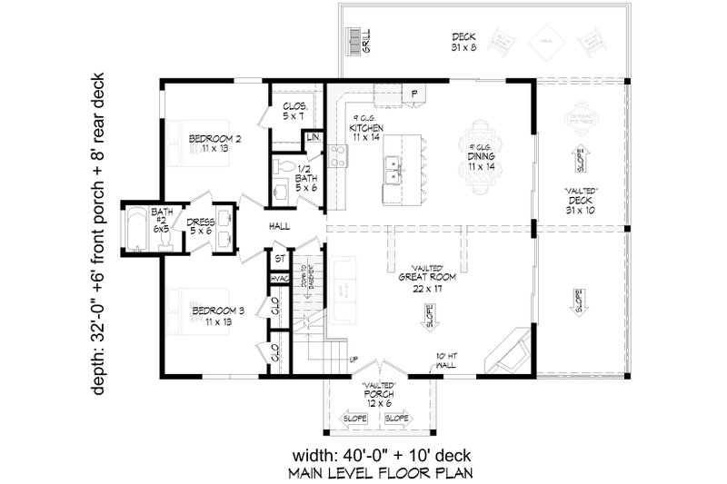 House Blueprint - Floor Plan - Main Floor for Cabin House Plan #932-1433 - 3 bed, 2.5 bath
