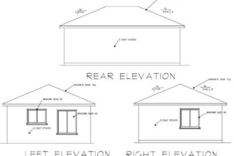 House Blueprint - Exterior - Rear Elevation for Mediterranean House Plan #1-105 - 1 bed, 1 bath