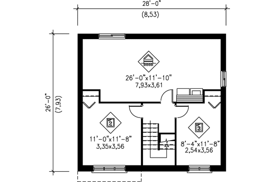 Floor Plan - Lower Floor for Contemporary House Plan #25-1077 - 3 bed, 1 bath
