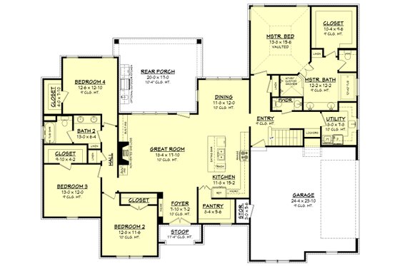 Floor Plan - Main Floor for Ranch House Plan #430-169 - 4 bed, 2.5 bath