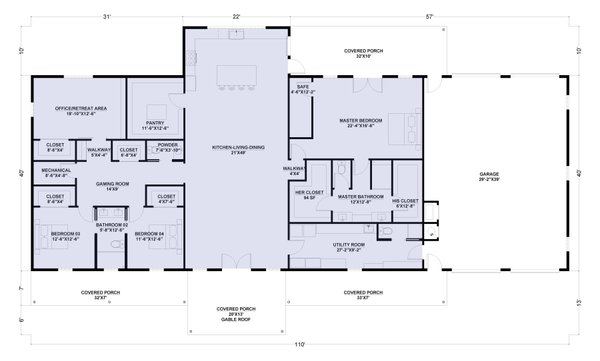 Barndominium Floor Plan - Main Floor Plan #1107-30