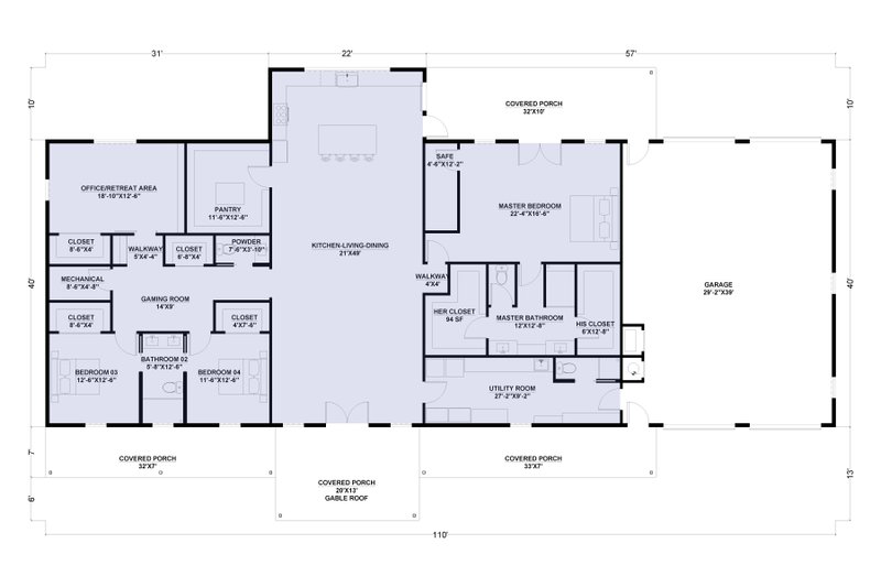 Architectural House Design - Floor Plan - Main Floor for Barndominium House Plan #1107-30 - 3 bed, 3.5 bath