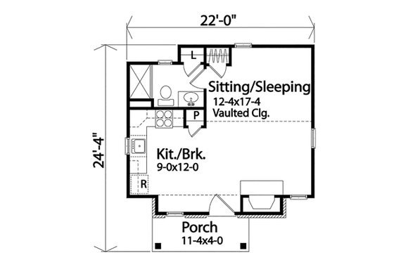 Floor Plan - Main Floor for Cottage House Plan #22-594 - 1 bed, 1 bath