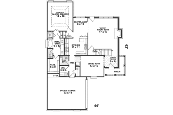 Floor Plan - Main Floor for European House Plan #81-504 - 4 bed, 2.5 bath