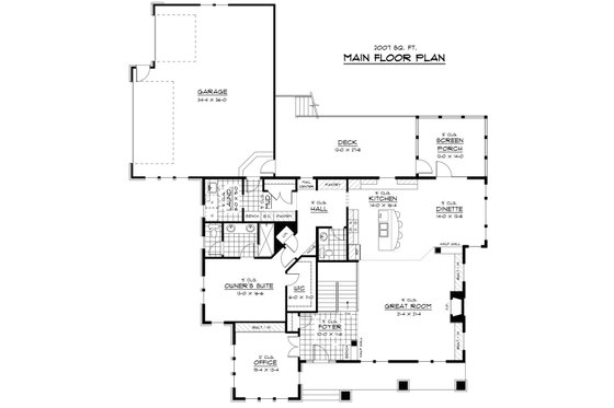 Floor Plan - Main Floor for Prairie House Plan #51-299 - 2 bed, 2.5 bath