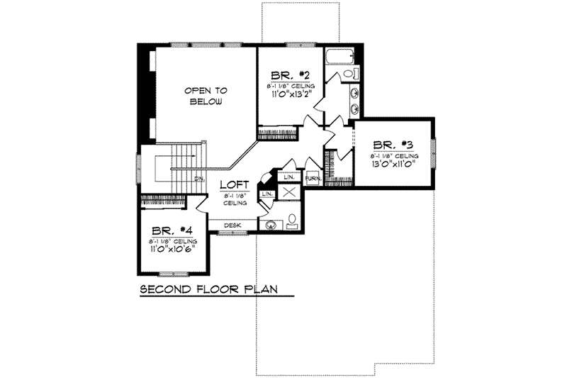 Home Plan - Floor Plan - Upper Floor for Traditional House Plan #70-724 - 4 bed, 3.5 bath