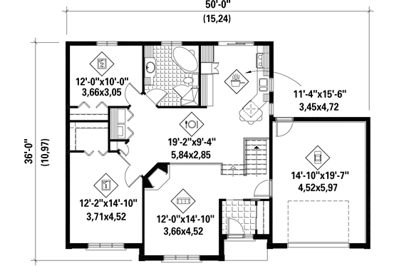 Floor Plan - Main Floor for European House Plan #25-4445 - 2 bed, 1 bath
