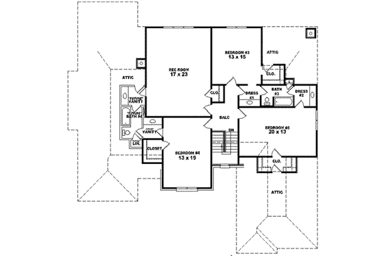 Floor Plan - Upper Floor for European House Plan #81-587 - 5 bed, 4 bath