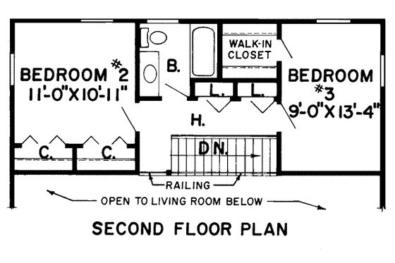 Floor Plan - Upper Floor for Contemporary House Plan #312-209 - 3 bed, 2.5 bath