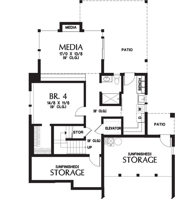 Contemporary Floor Plan - Lower Floor Plan #48-656