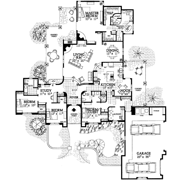 House Blueprint - Adobe / Southwestern Floor Plan - Main Floor Plan #72-339