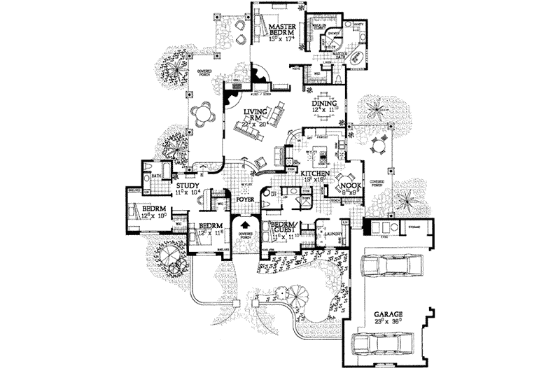 Architectural House Design - Floor Plan - Main Floor for Adobe / Southwestern House Plan #72-339 - 4 bed, 3 bath