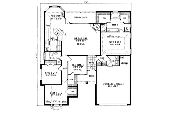 Floor Plan - Main Floor for Traditional House Plan #42-255 - 4 bed, 2 bath