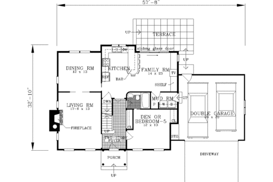 Floor Plan - Main Floor for Colonial House Plan #3-106 - 4 bed, 3 bath