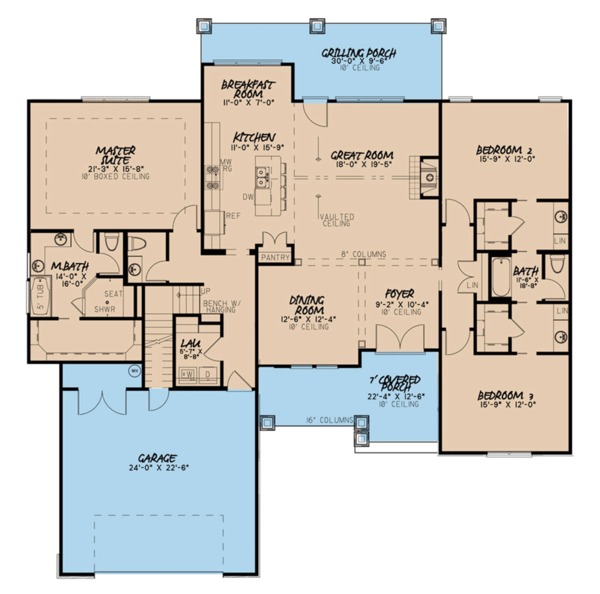 Architectural House Design - Ranch Floor Plan - Main Floor Plan #923-89