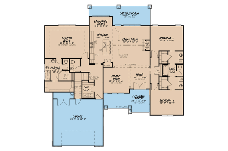 Architectural House Design - Floor Plan - Main Floor for Ranch House Plan #923-89 - 3 bed, 2.5 bath