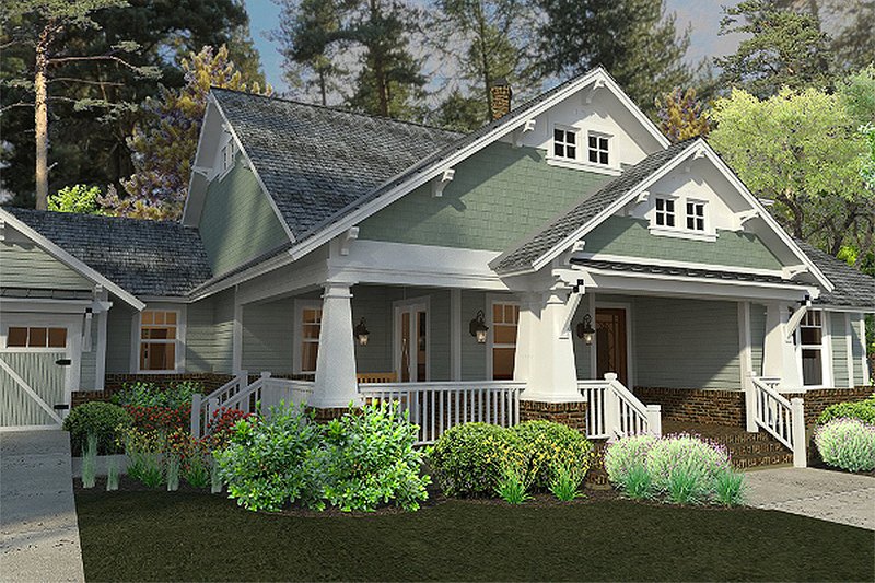 Home Plan - Bungalow style, Craftsman design front elevation