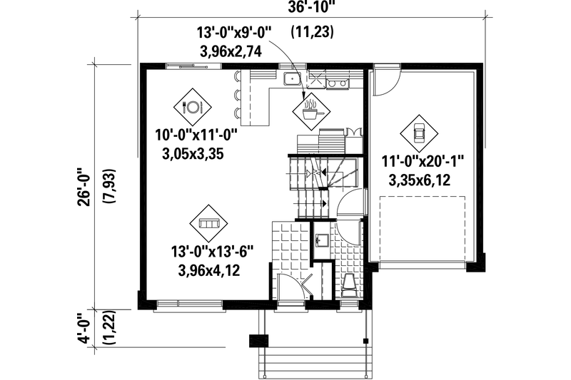 Home Plan - Floor Plan - Main Floor for Contemporary House Plan #25-4734 - 3 bed, 1 bath