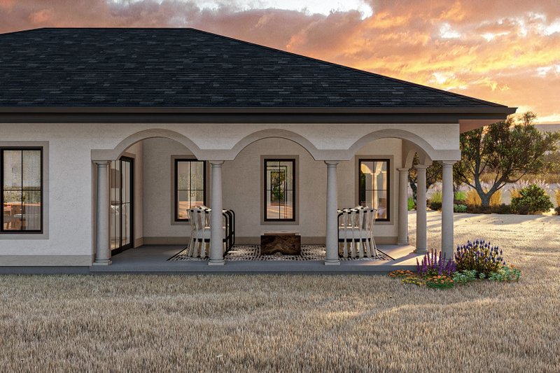 House Blueprint - Exterior - Covered Porch for Mediterranean House Plan #455-660 - 3 bed, 2 bath