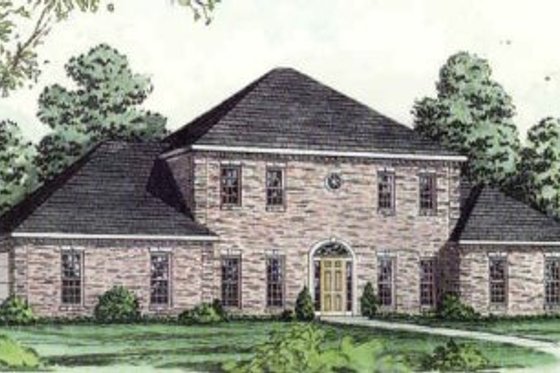 Exterior - Front Elevation for European House Plan #16-217 - 4 bed, 3.5 bath